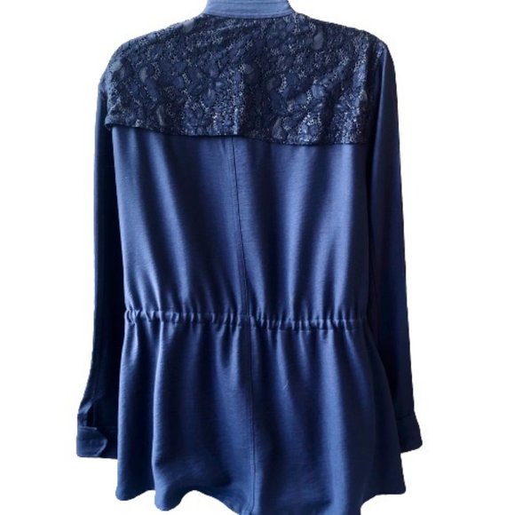 Logo By Lori Goldstein Jacket Waterfall Drawstring Cinch Lace - Picture 7 of 12